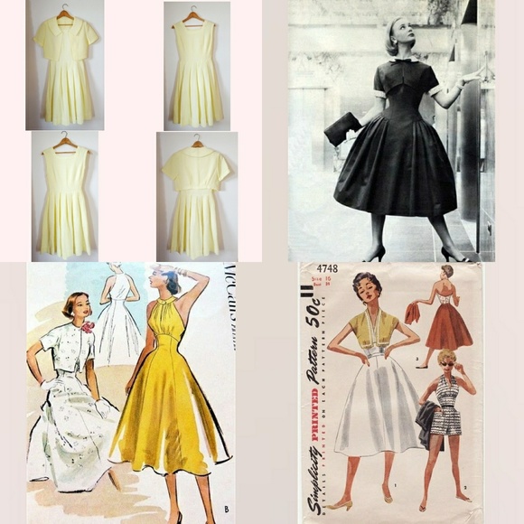 Vintage 1950s Yellow Waffle Dress Jacket Suit XS 2 - Picture 2 of 4